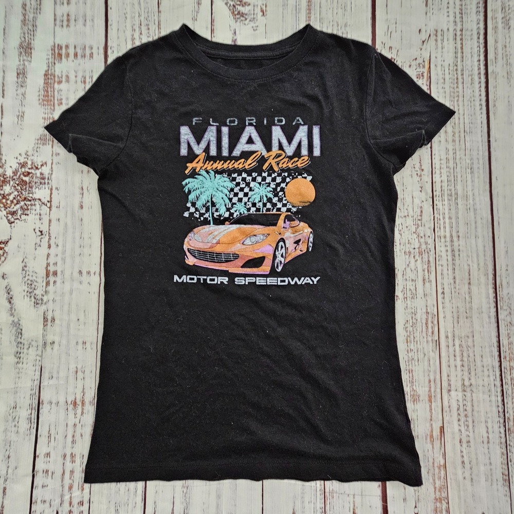 Miami Motor Speedway Annual Race Aeropostale Black Short Sleeve TShirt Women's M